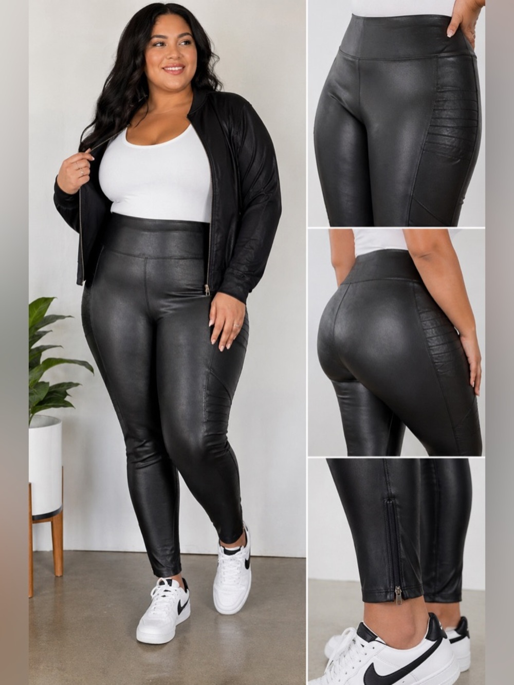 Athleta Delancey Black Gleam Moto Tight Pants